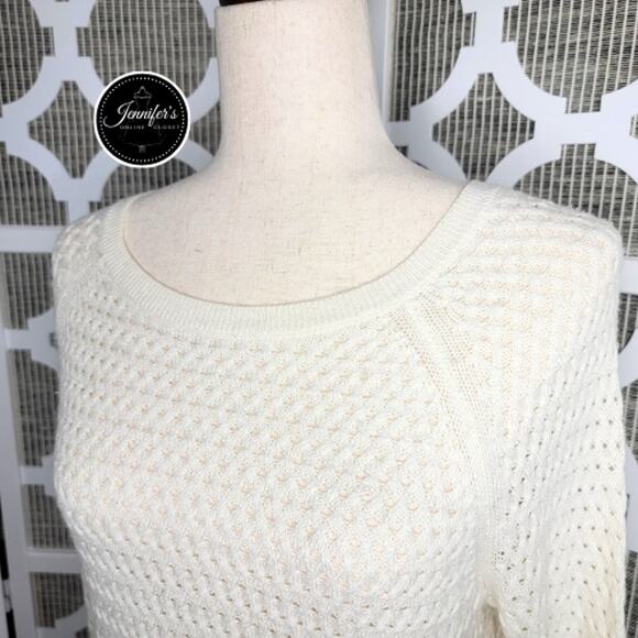 American Eagle Outfitters Women's Cream Open Weave Back Zip Sweater Size M - Picture 2 of 9